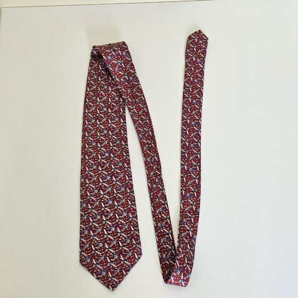 Beaufort Tie Rack Silk Tie Italy Red Multicolor Airplanes Clouds AOP W3.75 L59.5 - Picture 13 of 16